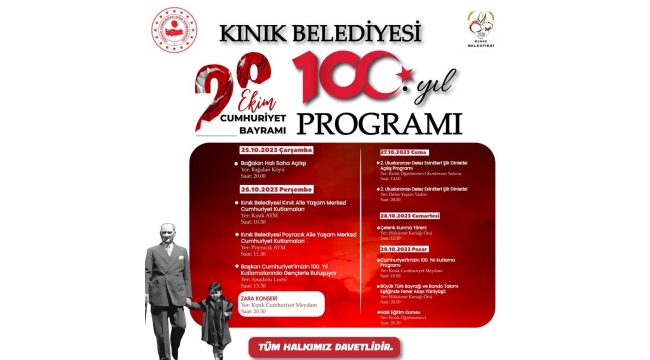 Kınık’ta Cumhuriyet’in 100’üncü yılı 5 gün kutlanacak